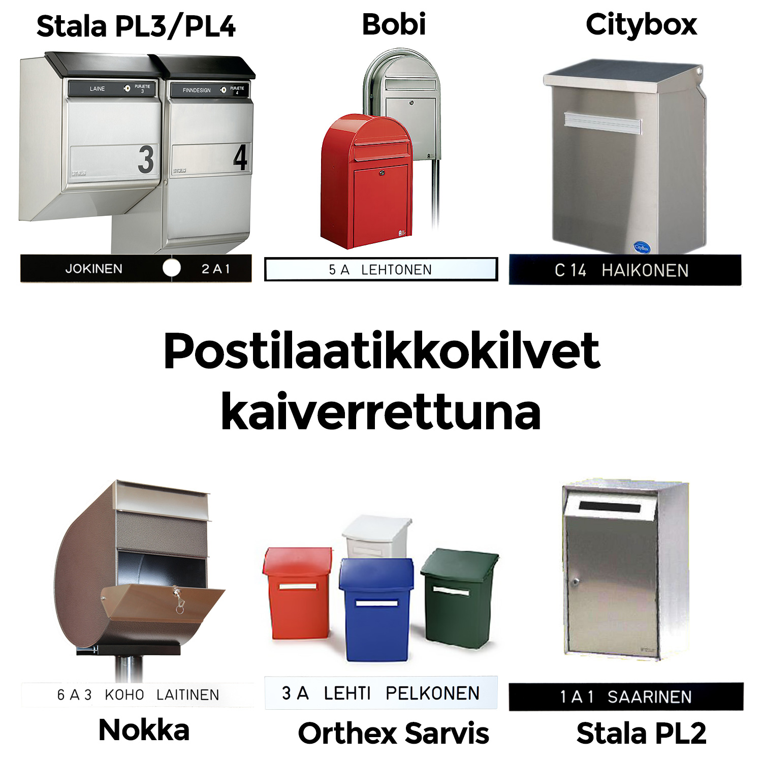 Kestävä postilaatikon nimikyltti yleisimpiin postilaatikkomalleihin